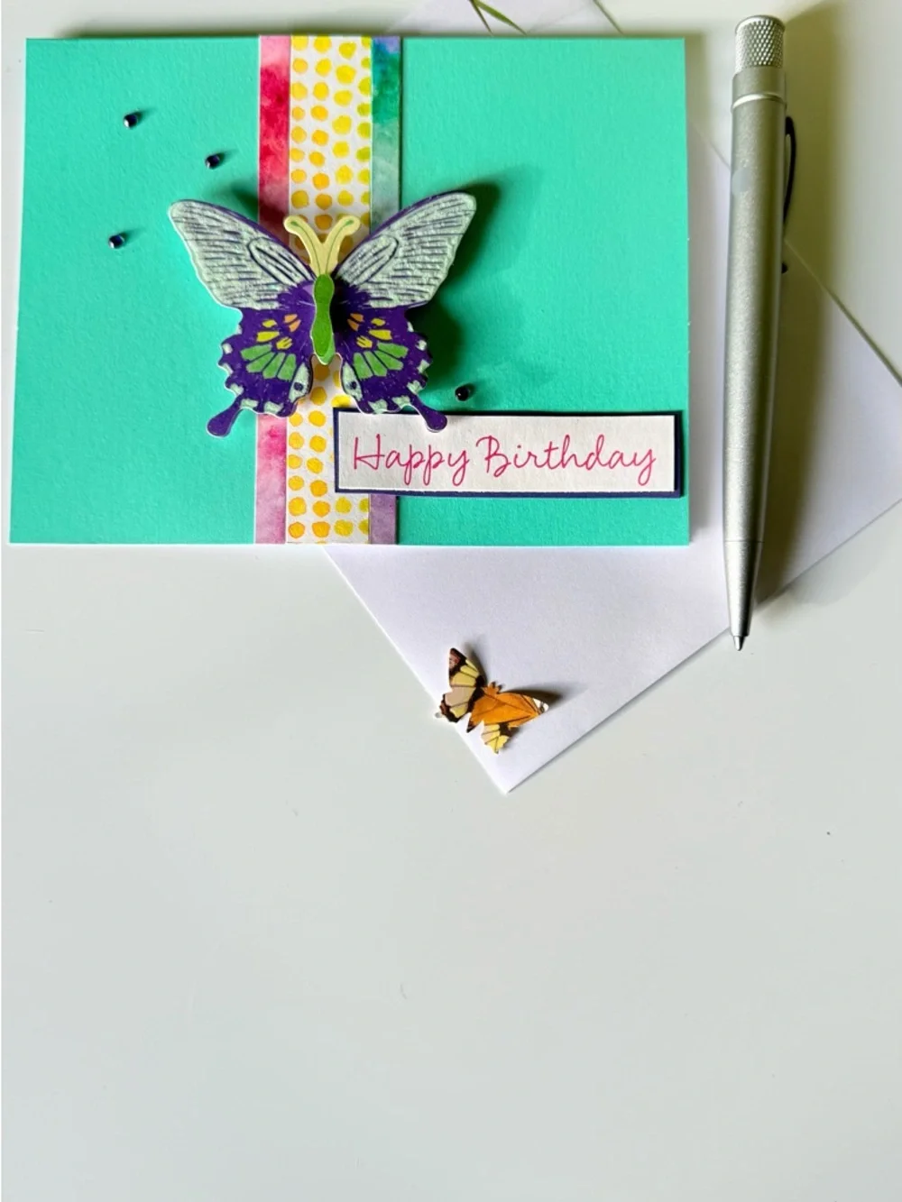 Turquoise Butterfly Happy Birthday Card - Blank Greeting - Picture 2 of 3